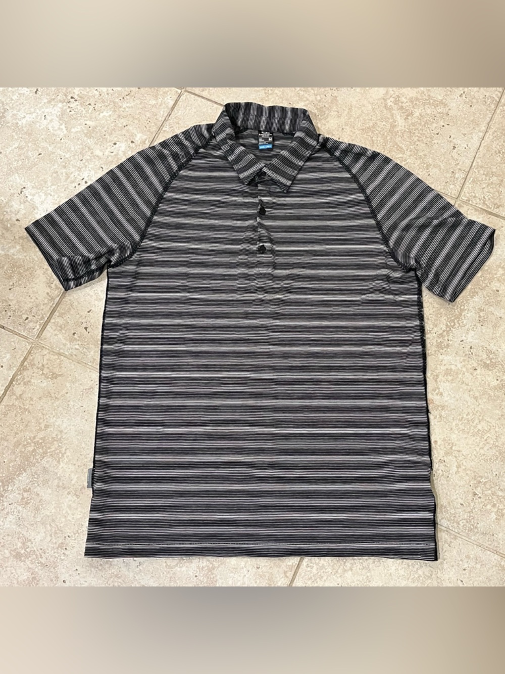 Icebreaker Merino Wool Blend Polo Shirt Men’s M Black White Hiking Cool-Lite EUC